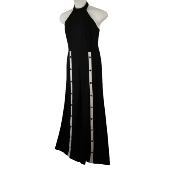 Venus Womens Halter Jumpsuit Snap Wide Leg Size Medium Disco Sporty Black White - Picture 1 of 15